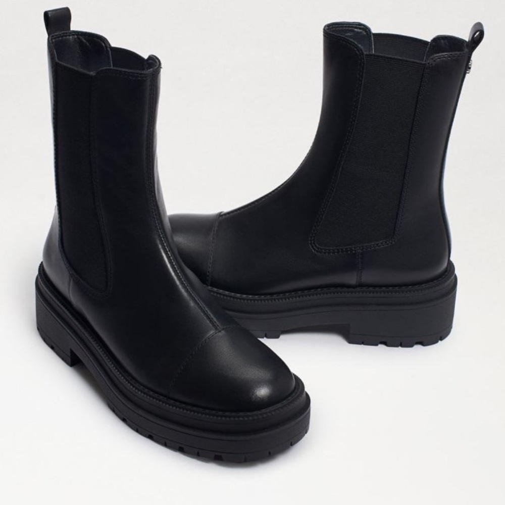 Sam Edelman Wellington Leather Lugged Black Boots